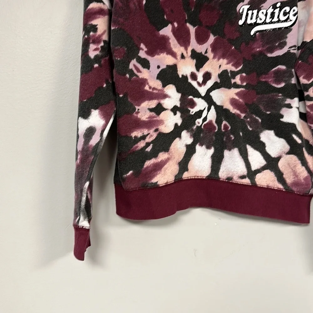 Girls' Justice maroon and dark gray tie-dye sweatshirt, logo in great shape!, L